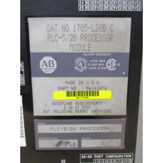 Allen Bradley 1785-L20B Processor Module 96141073, Ser.C - Used