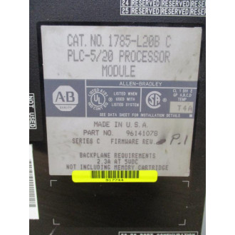Allen Bradley 1785-L20B Processor Module 96141078, Ser. C - Used