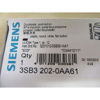 Siemens 3SB3202-0AA61 White Button 3SB32020AA61