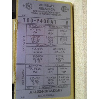 Allen Bradley 700-P400A1 Starter Relay 700P400A1 Series C
