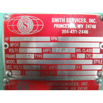 General Electric Motor 60HP 875RPM Frame 505-S Job 18042 - Refurbished