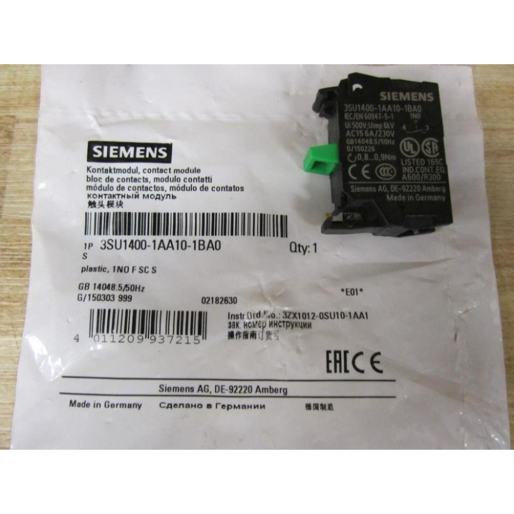 Siemens 3SU1400-1AA10-1BA0 Contact Block 3SU14001AA101BA0