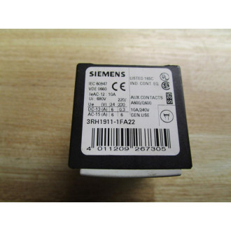 Siemens 3RH1911-1FA22 Auxiliary Contactor 3RH19111FA22 - New No Box