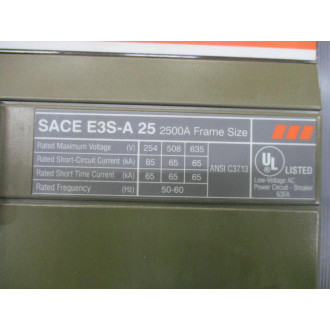 ABB E3S-A 25 SACE Circuit Breaker 2500AMP PR111P-A - Used