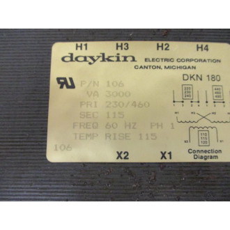 Daykin Electric 106 Transformer DKN 180 - Used