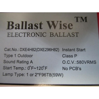 Ballast Wise DXE4H82 Ballast DXE296H82 - New No Box