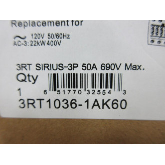Siemens 3RT1036-1AK60 Contactor 3RT10361AK60