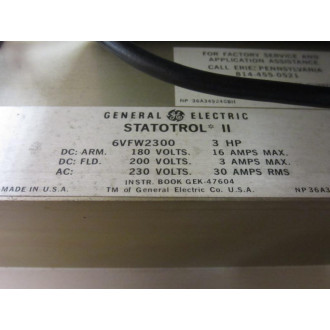 General Electric 6VFW2300 A3 Motor Control w44B337316G301 - Refurbished