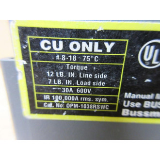 Bussmann OPM-1038RSWC Fuse Holder OPM1038RSWC - Used