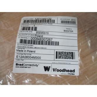 Woodhead E12A06004M300 Molex Cordset Brad Connectivity 1201089132