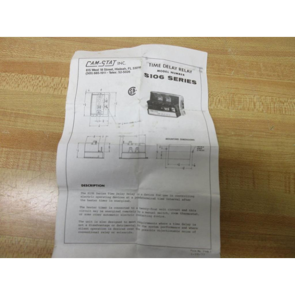 Camstat Graphics Cam-Stat S106-1A-40-100C Time Delay Relay S106-1A-40-100C