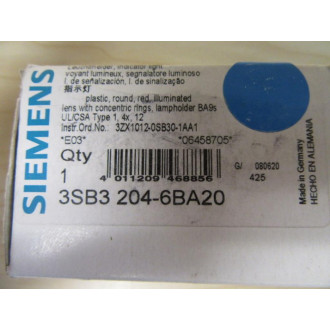 Siemens 3SB3 204-6BA20 Pilot Light Assembly