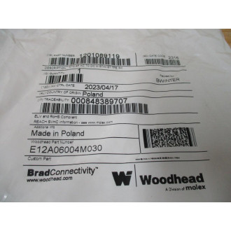 Woodhead E12A06004M030 Molex Cordset Brad Connectivity 1201089119