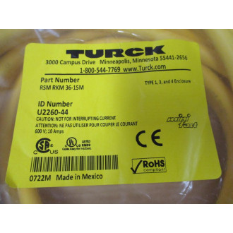 Turck RSM RKM 36-15M MiniFast Cordset U2260-44