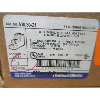 Thomas & Betts ASL30-21 Panelboard Lug ASL3021 (Pack of 3)
