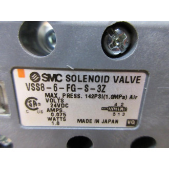 SMC VSS8-6-FG-S-3Z Solenoid Valve VSS86FGS3Z - New No Box
