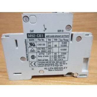 Allen Bradley 1492-CB1G020 Circuit Breaker 1492CB1G020 2A Series-B - Used
