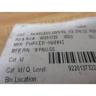 Parker 8 FNU-SS Swivel Cap 8FNUSS - New No Box