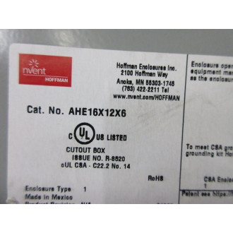nVent Hoffman AHE16X12X6 Electrical Enclosure - Used