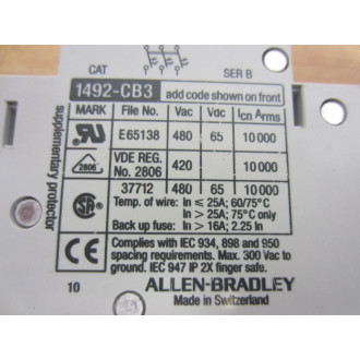 Allen Bradley 1492-CB3G100 Circuit Breaker 1492CB3G100 Series B - New No Box