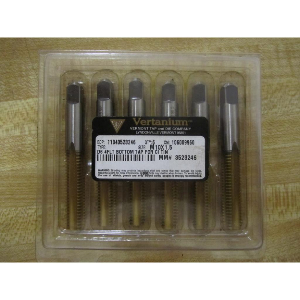 Vertanium M10X1.5 Bottom Tap D6 4FLT 3523246 (Pack of 6)