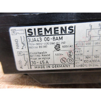 Siemens 3UA43 00-8AM Overload Relay 3AU43008AM Broken Push Button - Used