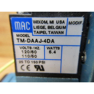 Mac Valves 82A-AC-CKA-TM-DAAP-4DA Solenoid Valve 82AACCKATMDAAP4DA - New No Box