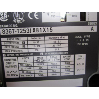 Allen Bradley 836T-T253JX81X15 Pressure Control 836TT253JX81X15 Series A