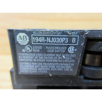Allen Bradley 194R-NJ030P3 IEC Disconnect 194RNJ030P3 No Rod - Used