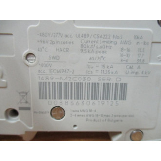 Allen Bradley 1489-M2C030 Miniature Circuit Breaker 1489M2C030 - Used
