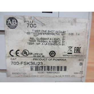 Allen Bradley 700-FSK31U23 Time Delay Relay 700FSK31U23 - Used