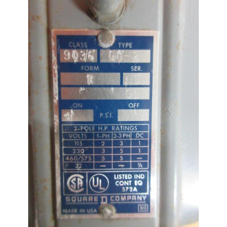 Square D 9036GG2 Float Switch - Used