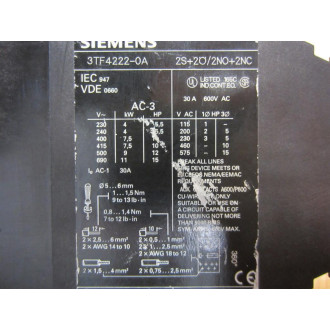 Siemens 3TF4222-0A Contactor 3TF42220AK6 Coil: 110V - Used