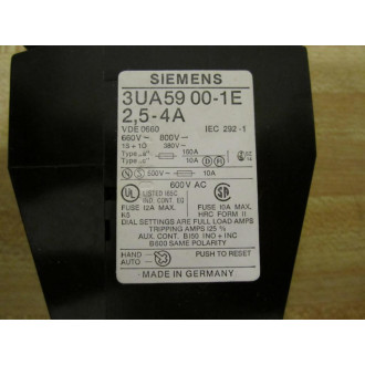 Siemens 3UA5900-1E Overload Relay 3UA59001E 2.5-4A