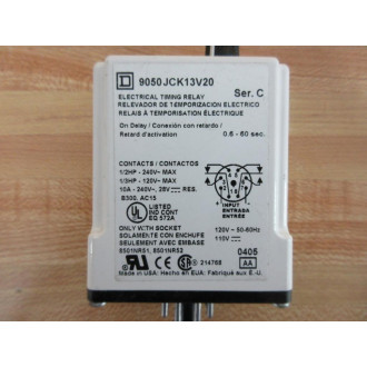 Square D 9050-JCK13V20 Timing Relay 9050JCK13V20 Series C With Knob - Used