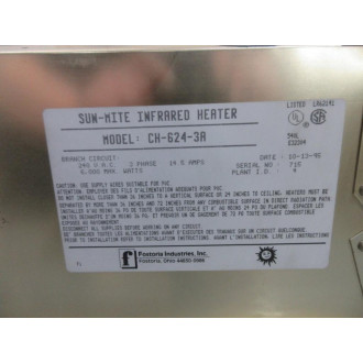 Fostoria CH-624-3A Sun-Mite Infrared Heater 2E972B Bent Corner - New No Box