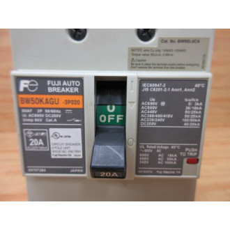 Fuji Electric BW50KAGU-3P020 Circuit Breaker BW50KAGU3P020 - Used