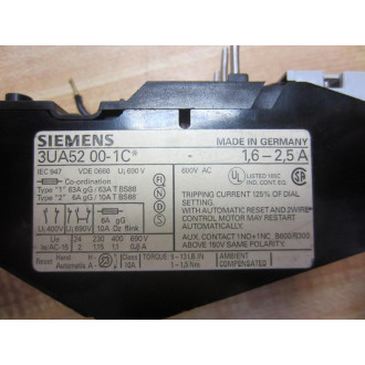 Siemens 3UA5200-1C Overload Relay 3UA52001C 1.6-2.5A - Used