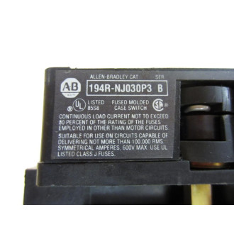 Allen Bradley 194R-NJ030P3 IEC Disconnect 194RNJ030P3 Series B Short Rod - Used