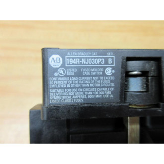 Allen Bradley 194R-NJ030P3 IEC Disconnect 194RNJ030P3 WOut Covers - Used