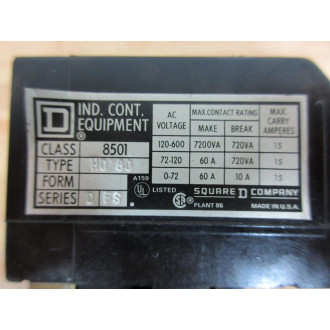Square D 8501-HO-80 Relay 8501-H0-80 - New No Box