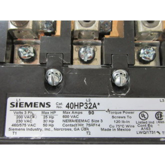 Siemens 40HP32AA Contactor 40HP32AA WO Contacts - New No Box