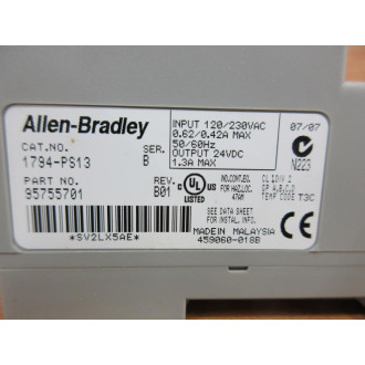 Allen Bradley 1794-PS13 Power Supply Module 1794PS13 Rev B01 Ser. B
