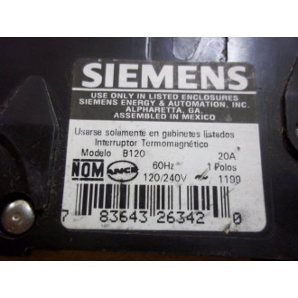 Siemens B120 Circuit Breaker BL120 20Amp - New No Box