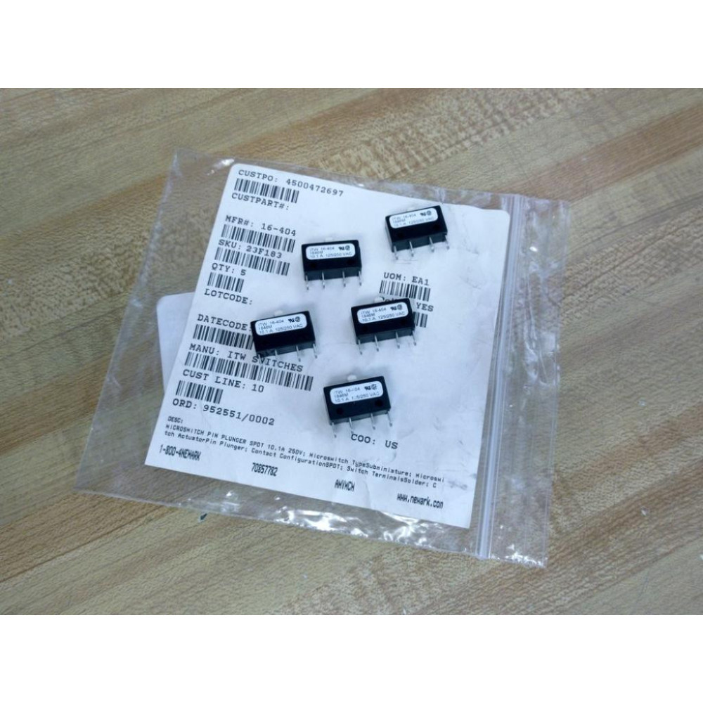 ITW 16-404 Snap-Action Switch WPlunger Actuator 16404 (Pack of 5) ITW 16-404 Snap-Action Switch WPlunger Actuator 16404 (Pack of 5)