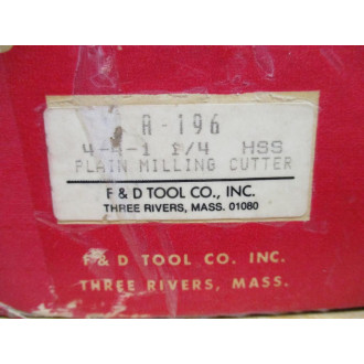 F&D Tool 10563-A196 Plain Milling Cutter A-196