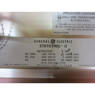 General Electric 6VFW2300 A3 Motor Control w44B337316G301 - Used