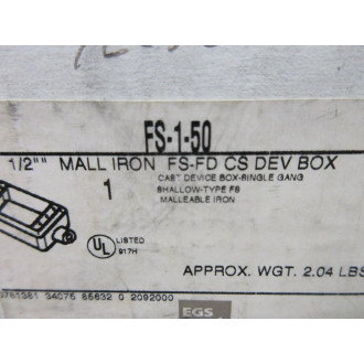 Appleton FS-1-50 Cast Device Box 12" FS150
