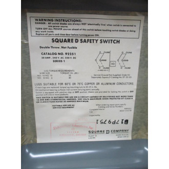 Square D 92251 Safety Switch Series 1