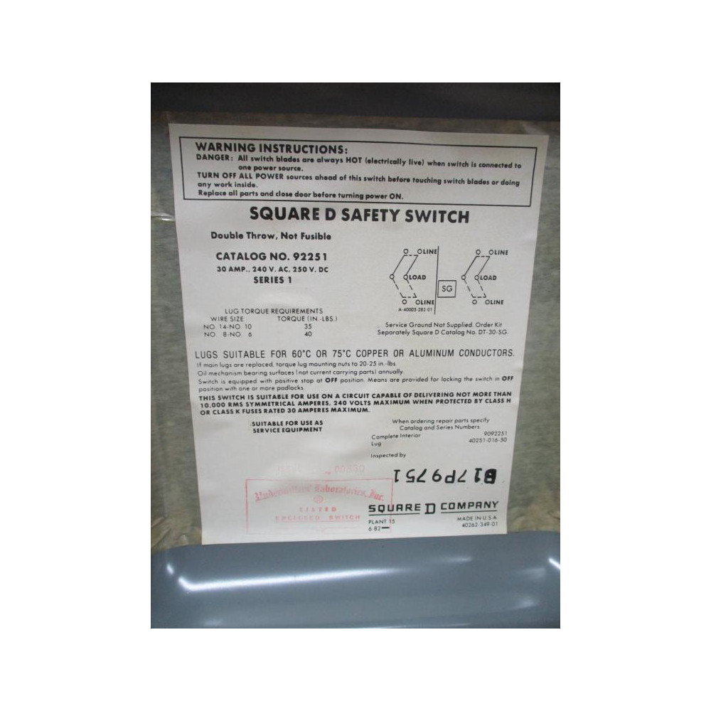 Square D 92251 Safety Switch Series 1
